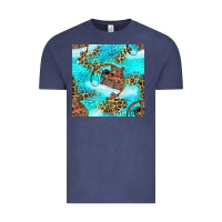 Vintage Denim Mama Bear Hunting Fish With Leopard Seamless Pattern Vintage Tee - BundleAndBundleShop