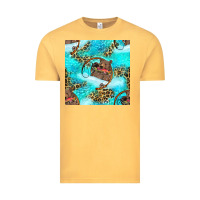 Vintage Mustard Mama Bear Hunting Fish With Leopard Seamless Pattern Vintage Tee - BundleAndBundleShop