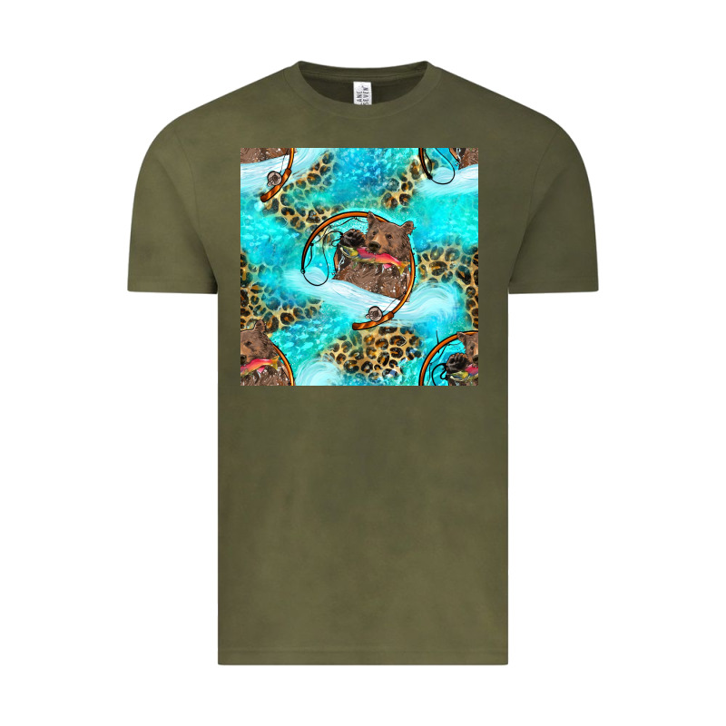 Mama Bear Hunting Fish With Leopard Seamless Pattern Vintage Tee by BundleAndBundleShop | Teevron