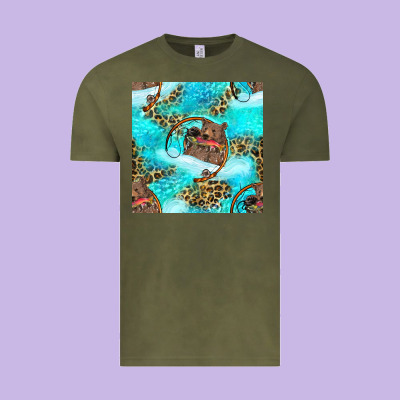 Mama Bear Hunting Fish With Leopard Seamless Pattern Vintage Tee Designed By Bundleandbundleshop