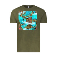 Vintage Olive Mama Bear Hunting Fish With Leopard Seamless Pattern Vintage Tee - BundleAndBundleShop