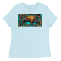 Baby Blue Bison with leopard and turquoise Ladies Tee - RanaPortraitStore