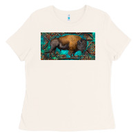 Bone Bison with leopard and turquoise Ladies Tee - RanaPortraitStore