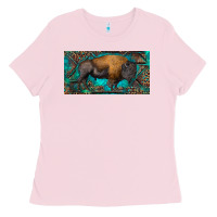 Bubblegum Pink Bison with leopard and turquoise Ladies Tee - RanaPortraitStore