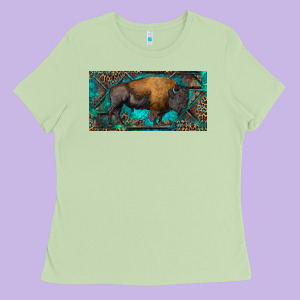Bison With Leopard And Turquoise Ladies Tee Designed By Ranaportraitstore