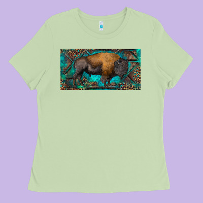 Bison With Leopard And Turquoise Ladies Tee Designed By Ranaportraitstore