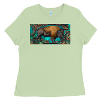 Matcha Bison with leopard and turquoise Ladies Tee - RanaPortraitStore