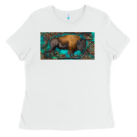 White Bison with leopard and turquoise Ladies Tee - RanaPortraitStore