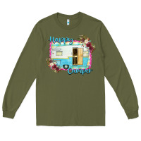 Army Green Happy Camper With Flowers Long Sleeve Tee - Bettercallsaul