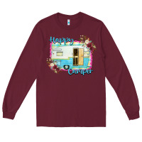 Burgundy Happy Camper With Flowers Long Sleeve Tee - Bettercallsaul