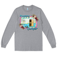 Heather Grey Happy Camper With Flowers Long Sleeve Tee - Bettercallsaul