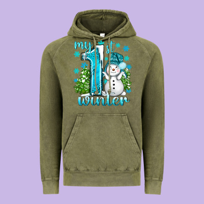 My 1 St Winter With Cute Snowman Vintage Hoodie Designed By Bundleandbundleshop