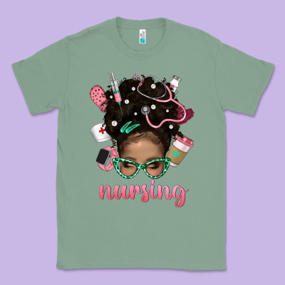 Afro Messy Bun Nursing Bbs Classic Tee Designed By Bundleandbundleshop