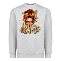 Red Hair Believe Praying Caucasian Messy Bun Heavyweight Sweatshirt | Teevron