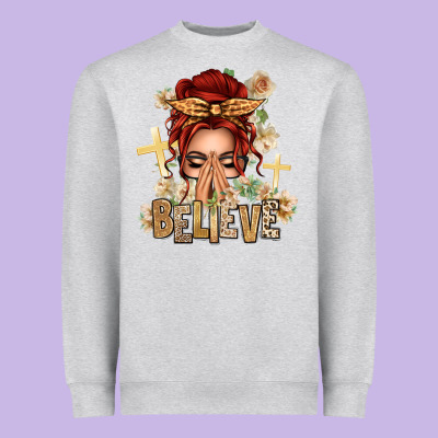 Red Hair Believe Praying Caucasian Messy Bun Heavyweight Sweatshirt Designed By Texasbilliewilder