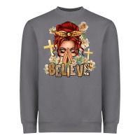 Storm Red Hair Believe Praying Caucasian Messy Bun Heavyweight Sweatshirt - texasbilliewilder