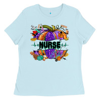 Baby Blue halloween nurse pumpkin Ladies Tee - NancyCooperArtShop