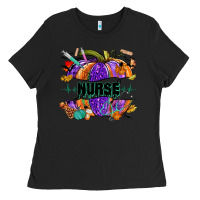 Black halloween nurse pumpkin Ladies Tee - NancyCooperArtShop