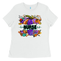 White halloween nurse pumpkin Ladies Tee - NancyCooperArtShop