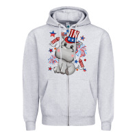 Heather Grey fourth of july hippopotamus Zipper Hoodie - CowGirlArtShop