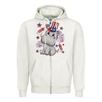 Oatmeal Heather fourth of july hippopotamus Zipper Hoodie - CowGirlArtShop