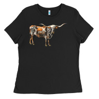 Black Texas Longhorn Cow Ladies Tee - LillyAllenDesigns