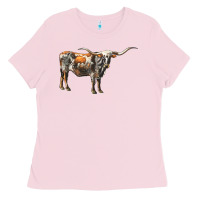 Bubblegum Pink Texas Longhorn Cow Ladies Tee - LillyAllenDesigns