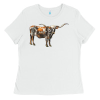 White Texas Longhorn Cow Ladies Tee - LillyAllenDesigns
