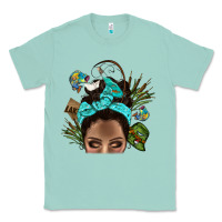 Seafoam Lake Camping Afro Messy Bun Bbs Classic Tee - BundleAndBundleShop