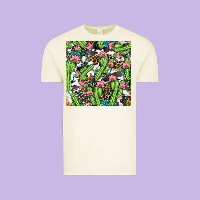 Western Cactus And Turquoise Gemstone With Leopard And Cowhide Seamles Vintage Tee Designed By Bundleandbundleshop