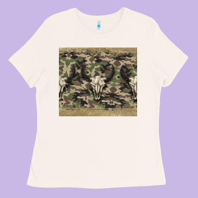 Camouflage Bull Skull Ladies Tee Designed By Jasminsmagicworld