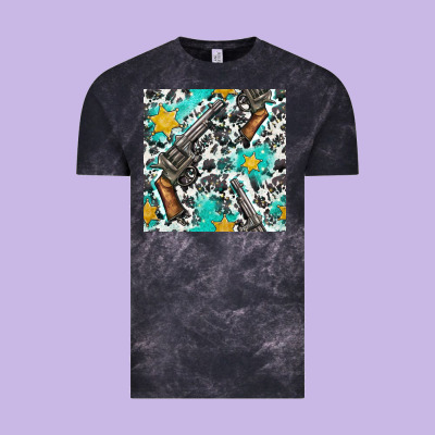 Western Gun And Sheriff Stars With Cowhide Seamless Pattern Vintage Tee Designed By Bundleandbundleshop