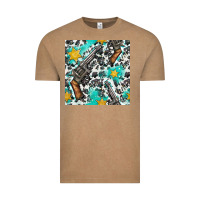 Vintage Coffee Western Gun And Sheriff Stars With Cowhide Seamless Pattern Vintage Tee - BundleAndBundleShop