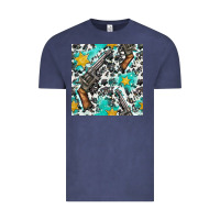 Vintage Denim Western Gun And Sheriff Stars With Cowhide Seamless Pattern Vintage Tee - BundleAndBundleShop
