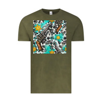 Vintage Olive Western Gun And Sheriff Stars With Cowhide Seamless Pattern Vintage Tee - BundleAndBundleShop