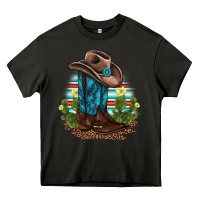Asphalt western boots and hat cactus leopard serape pattern Heavy Core Tee - BarkalooDesign