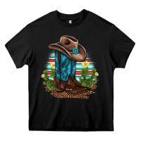 Black western boots and hat cactus leopard serape pattern Heavy Core Tee - BarkalooDesign