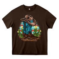Chocolate Brown western boots and hat cactus leopard serape pattern Heavy Core Tee - BarkalooDesign