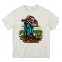 Cream western boots and hat cactus leopard serape pattern Heavy Core Tee - BarkalooDesign