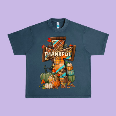 Thankful Fall Cross Urban Heavy Tee Designed By Bundleandbundleshop