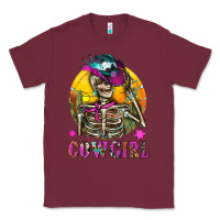 Burgundy Cowgirl Skeleton With Landscape Classic Tee - BundleAndBundleShop