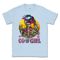 Dusty Blue Cowgirl Skeleton With Landscape Classic Tee - BundleAndBundleShop