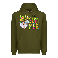 Army Green Hello Summer Unicorn Premium Hoodie - CowCowDesign