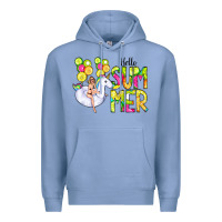 Colony Blue Hello Summer Unicorn Premium Hoodie - CowCowDesign