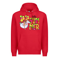 Red Hello Summer Unicorn Premium Hoodie - CowCowDesign