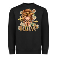 Black Blonde Hair Believe Praying Caucasian Messy Bun Heavyweight Sweatshirt - texasbilliewilder