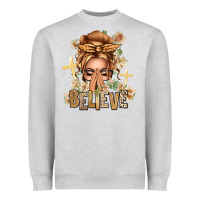 Heather Grey Blonde Hair Believe Praying Caucasian Messy Bun Heavyweight Sweatshirt - texasbilliewilder