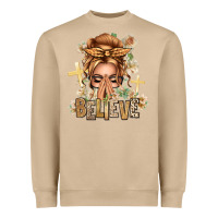 Mushroom Blonde Hair Believe Praying Caucasian Messy Bun Heavyweight Sweatshirt - texasbilliewilder
