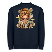 Navy Blonde Hair Believe Praying Caucasian Messy Bun Heavyweight Sweatshirt - texasbilliewilder