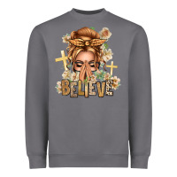 Storm Blonde Hair Believe Praying Caucasian Messy Bun Heavyweight Sweatshirt - texasbilliewilder